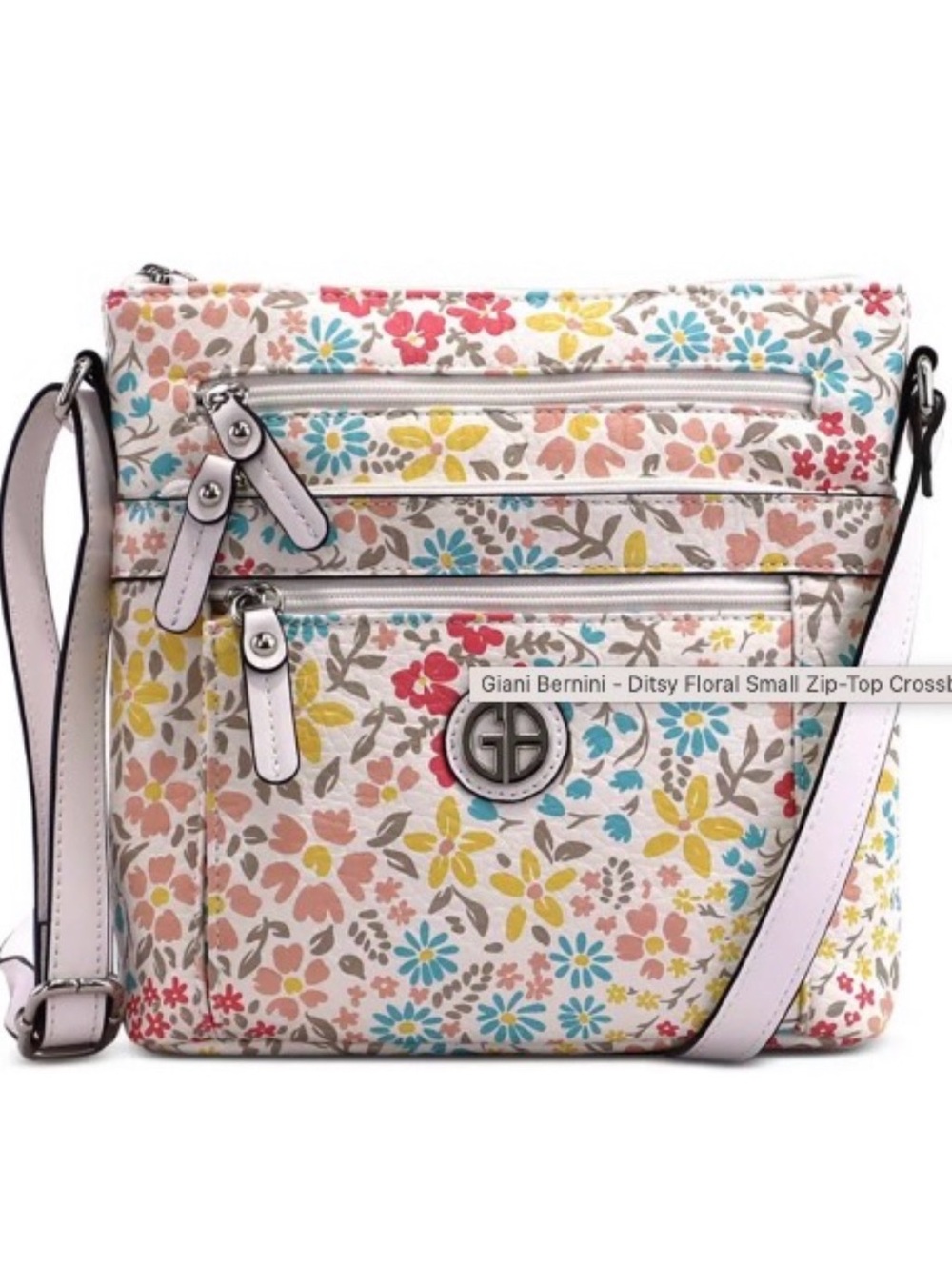 Giani Bernini Ditsy Floral M Crossbody Tote Bag White Multicolor Cottage core